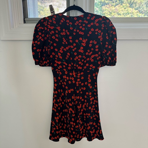 NWT Staud Milla Poppy Print Mini Dress Red & Black V-Neck Puff Sleeve - Picture 6 of 6